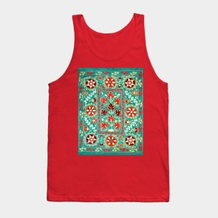 Turquoise Suzani Uzbek Vintage Floral Embroidery Pattern Tank Top